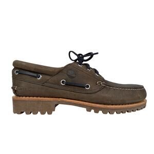 Timberland Authentic 3 Eye Boat Shoes Mens 9 Olive Leather Lug Sole Handsewn